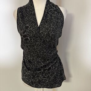 Trouve Women V-Neck Wrap Top Collared XS Abstract Art Pattern Career Chiffon